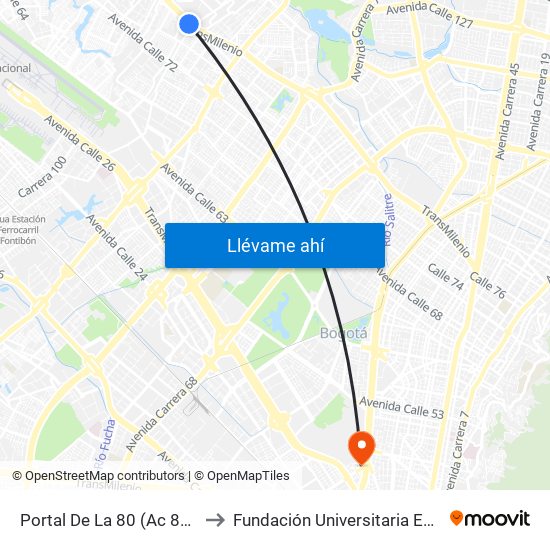 Portal De La 80 (Ac 80 - Kr 96) to Fundación Universitaria Empresarial map