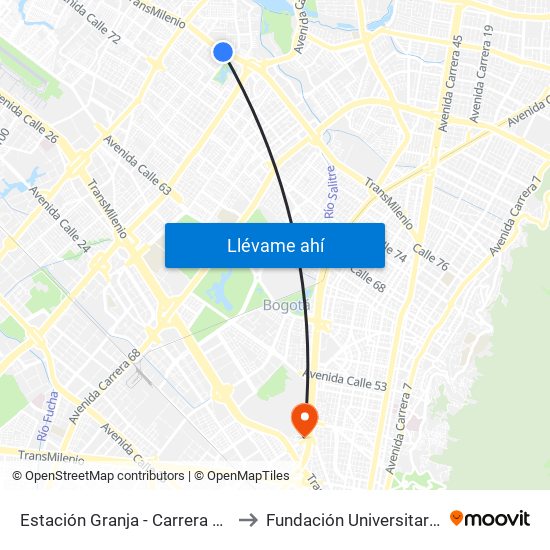 Estación Granja - Carrera 77 (Ac 80 - Kr 77) to Fundación Universitaria Empresarial map