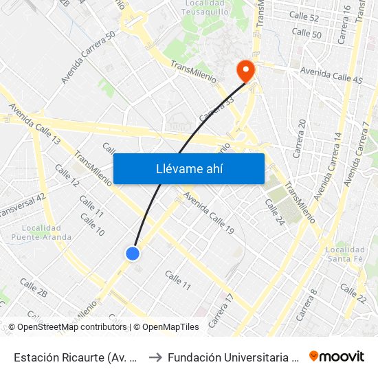 Estación Ricaurte (Av. NQS - Cl 10) to Fundación Universitaria Empresarial map