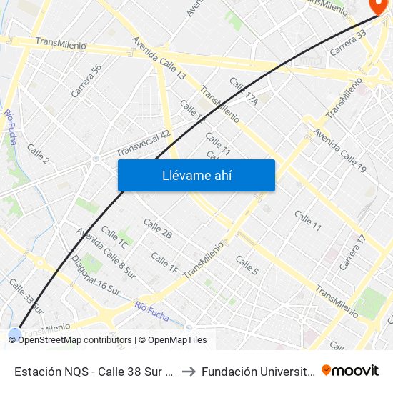 Estación NQS - Calle 38 Sur (Auto Sur - Dg 38a Sur) to Fundación Universitaria Empresarial map