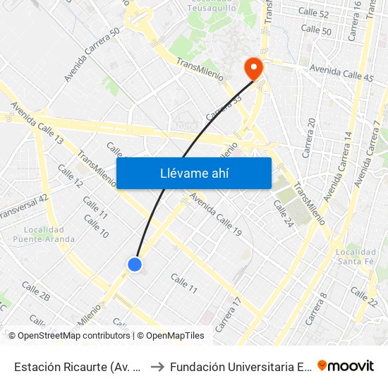 Estación Ricaurte (Av. NQS - Cl 9) to Fundación Universitaria Empresarial map
