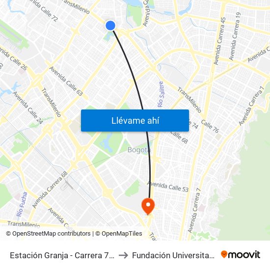 Estación Granja - Carrera 77 (Ac 80 - Tv 76d) to Fundación Universitaria Empresarial map