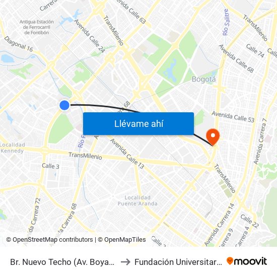 Br. Nuevo Techo (Av. Boyacá - Cl 12 Bis) (A) to Fundación Universitaria Empresarial map