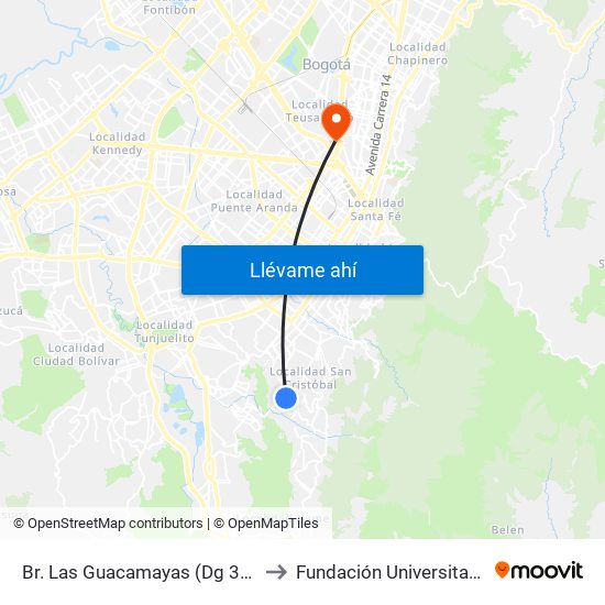 Br. Las Guacamayas (Dg 39 Sur - Kr 1d Este) to Fundación Universitaria Empresarial map