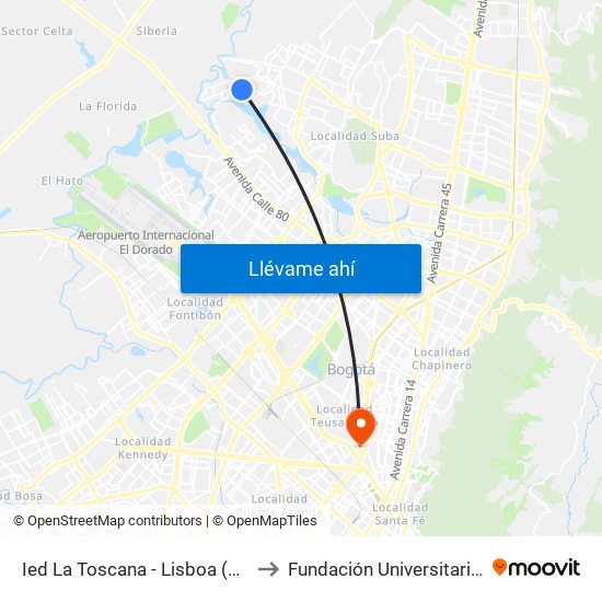 Ied La Toscana - Lisboa (Cl 132 - Kr 145a) to Fundación Universitaria Empresarial map