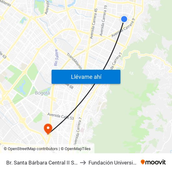 Br. Santa Bárbara Central II Sector (Ac 116 - Kr 11a) to Fundación Universitaria Empresarial map