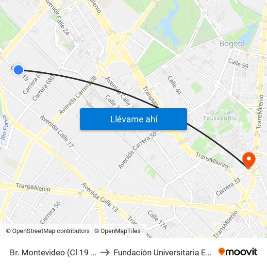 Br. Montevideo (Cl 19 - Kr 69b) to Fundación Universitaria Empresarial map