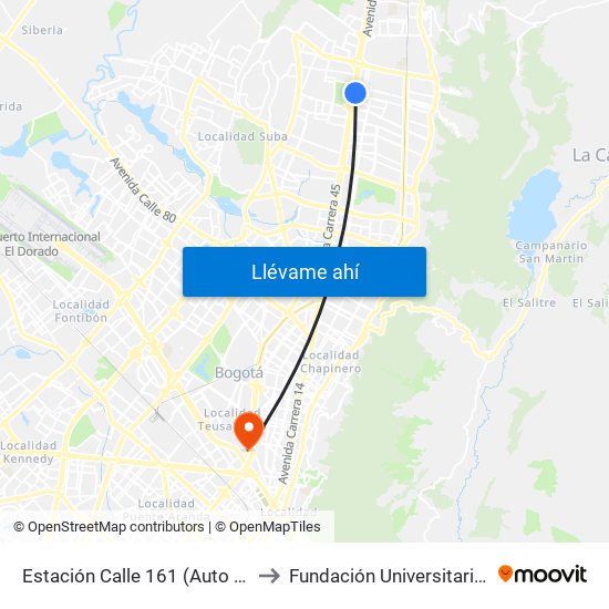 Estación Calle 161 (Auto Norte - Ac 161) to Fundación Universitaria Empresarial map