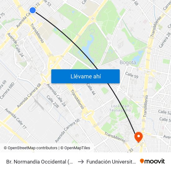 Br. Normandía Occidental (Av. Boyacá - Cl 48) (A) to Fundación Universitaria Empresarial map