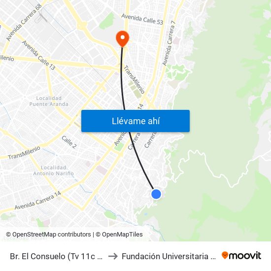 Br. El Consuelo (Tv 11c Este - Cl 1c) to Fundación Universitaria Empresarial map