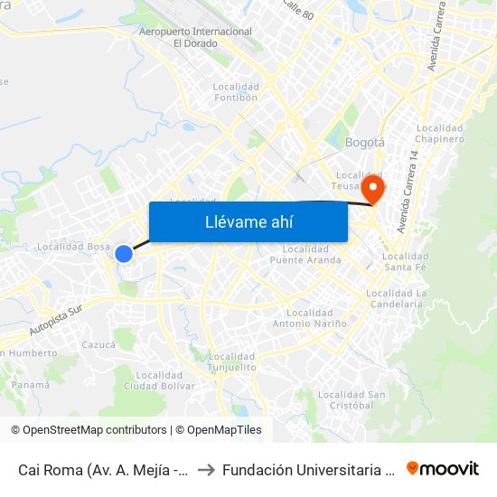 Cai Roma (Av. A. Mejía - Cl 55a Sur) to Fundación Universitaria Empresarial map