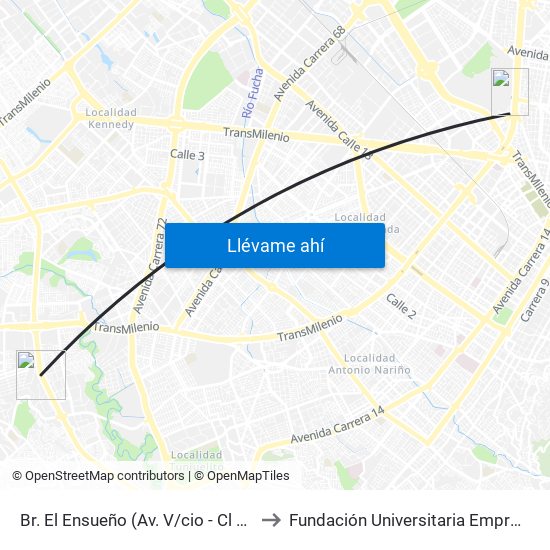 Br. El Ensueño (Av. V/cio - Cl 68 Sur) to Fundación Universitaria Empresarial map