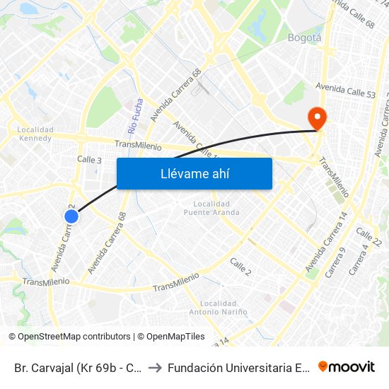 Br. Carvajal (Kr 69b - Cl 37a Sur) to Fundación Universitaria Empresarial map
