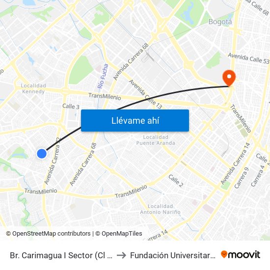 Br. Carimagua I Sector (Cl 39b Sur - Kr 72i) to Fundación Universitaria Empresarial map