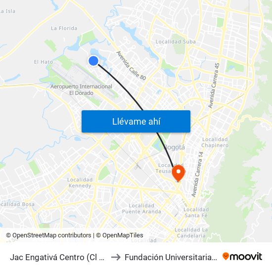 Jac Engativá Centro (Cl 66b - Kr 121) to Fundación Universitaria Empresarial map