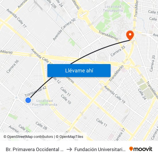 Br. Primavera Occidental (Kr 41a - Cl 3c) to Fundación Universitaria Empresarial map