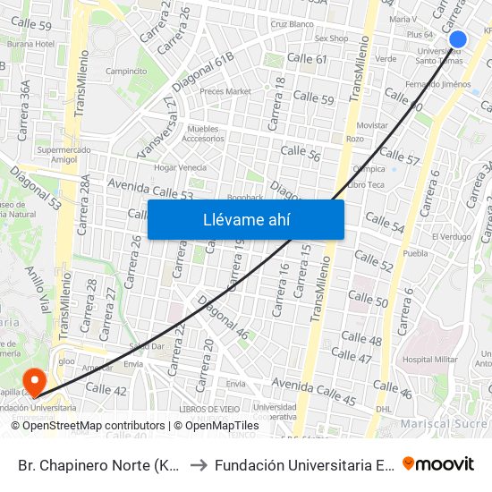 Br. Chapinero Norte (Kr 9 - Cl 64) to Fundación Universitaria Empresarial map