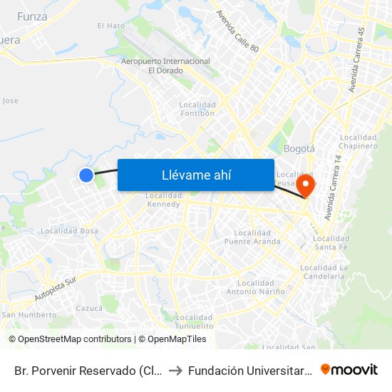 Br. Porvenir Reservado (Cl 50 Sur - Kr 98b) to Fundación Universitaria Empresarial map