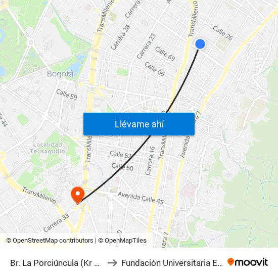 Br. La Porciúncula (Kr 13 - Ac 72) to Fundación Universitaria Empresarial map