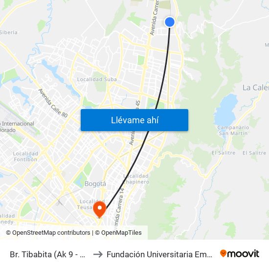 Br. Tibabita (Ak 9 - Cl 193) to Fundación Universitaria Empresarial map