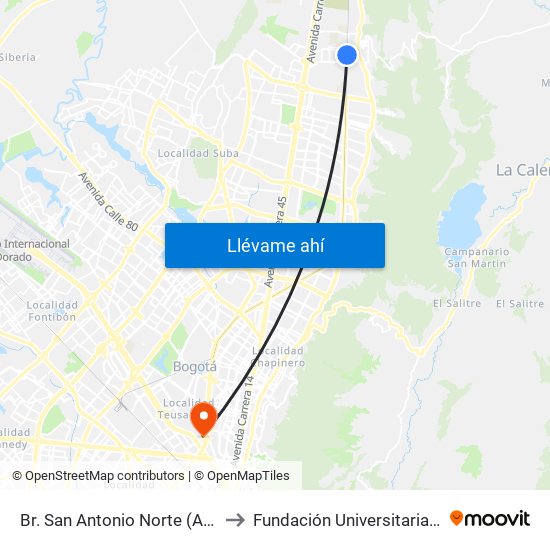 Br. San Antonio Norte (Ak 9 - Cl 185b) to Fundación Universitaria Empresarial map