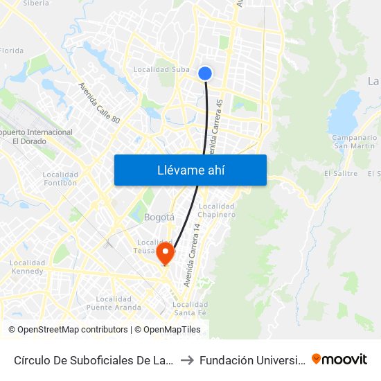 Círculo De Suboficiales De Las FF.MM. (Ac 138 - Kr 56) to Fundación Universitaria Empresarial map