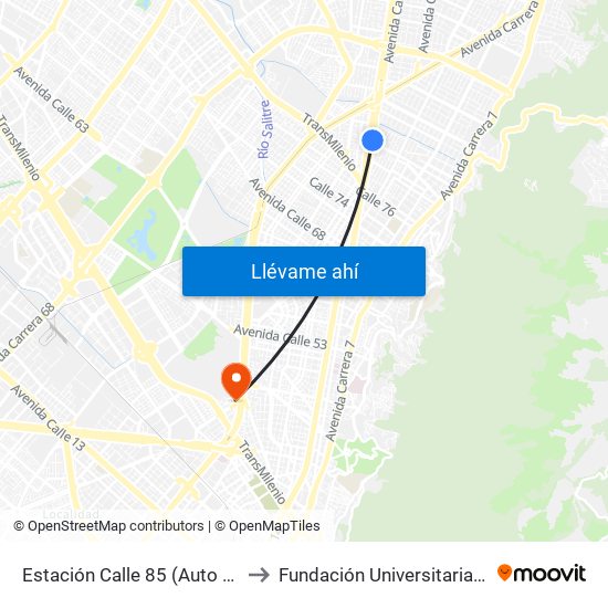 Estación Calle 85 (Auto Norte - Cl 85) to Fundación Universitaria Empresarial map