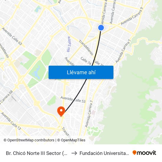 Br. Chicó Norte III Sector (Auto Norte - Cl 95) to Fundación Universitaria Empresarial map