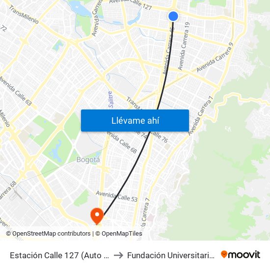 Estación Calle 127 (Auto Norte - Cl 123) to Fundación Universitaria Empresarial map