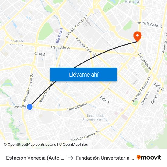 Estación Venecia (Auto Sur - Kr 54a) to Fundación Universitaria Empresarial map