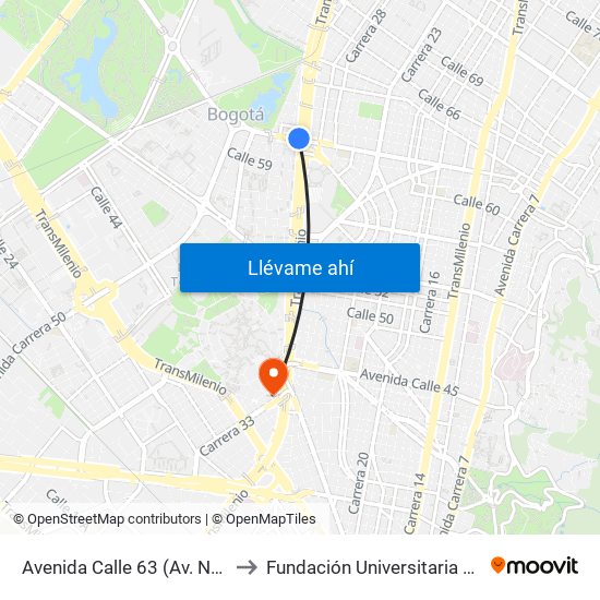 Avenida Calle 63 (Av. NQS - Ac 63) to Fundación Universitaria Empresarial map
