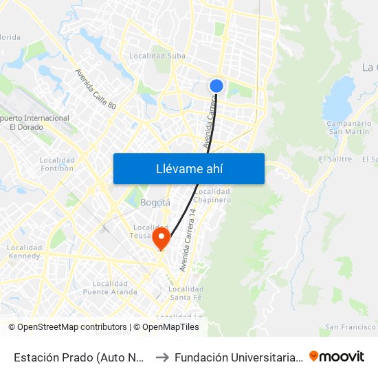 Estación Prado (Auto Norte - Cl 128a) to Fundación Universitaria Empresarial map