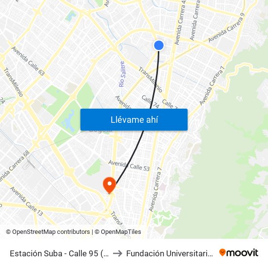 Estación Suba - Calle 95 (Ak 55 - Cl 94c) to Fundación Universitaria Empresarial map