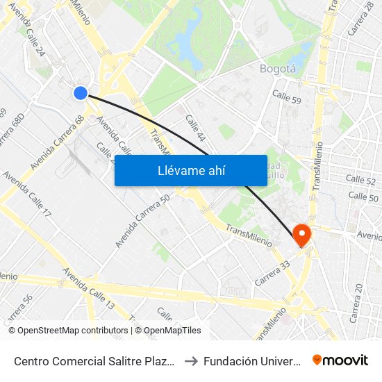 Centro Comercial Salitre Plaza (Av. La Esperanza - Kr 68a) to Fundación Universitaria Empresarial map