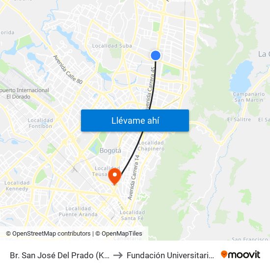 Br. San José Del Prado (Kr 45a - Cl 137) to Fundación Universitaria Empresarial map