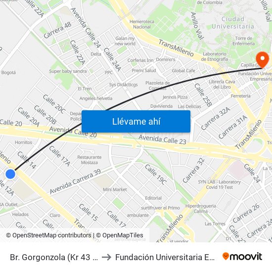 Br. Gorgonzola (Kr 43 - Cl 12b) to Fundación Universitaria Empresarial map