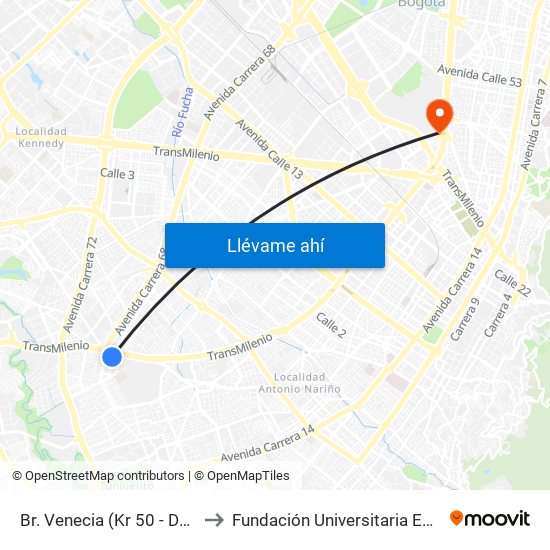 Br. Venecia (Kr 50 - Dg 45 Sur) to Fundación Universitaria Empresarial map