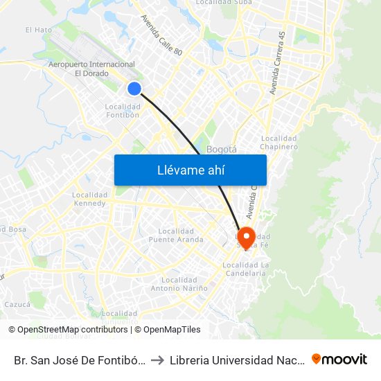 Br. San José De Fontibón (Ac 26 - Kr 96a) to Libreria Universidad Nacional De Colombia map