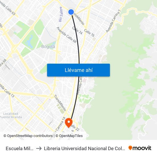 Escuela Militar to Libreria Universidad Nacional De Colombia map