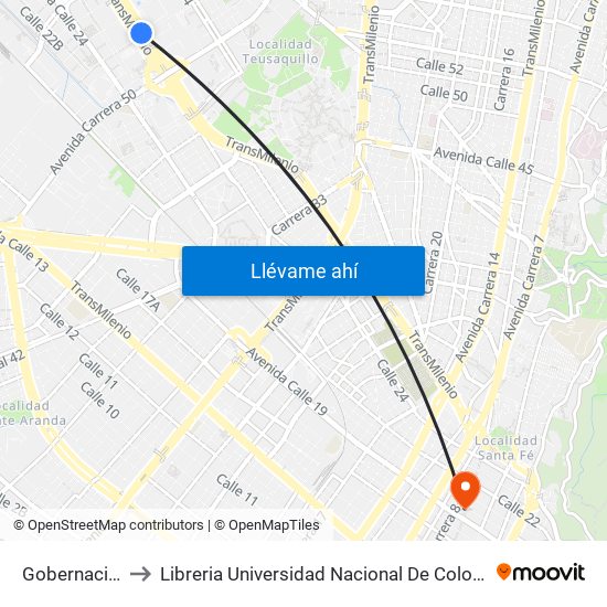 Gobernación to Libreria Universidad Nacional De Colombia map
