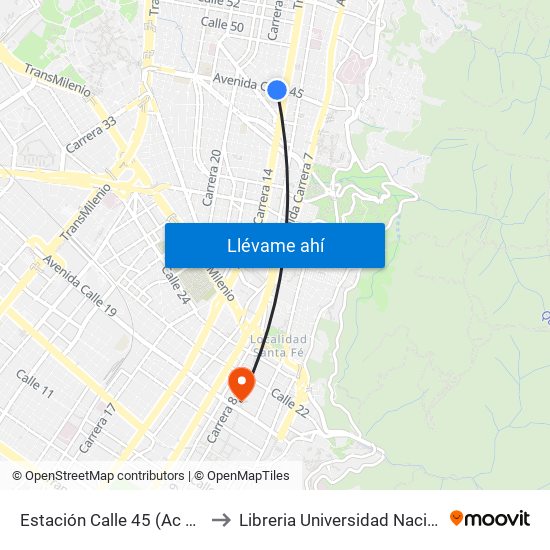 Estación Calle 45 (Ac 45 - Av. Caracas) to Libreria Universidad Nacional De Colombia map