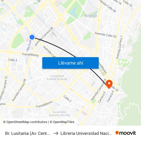 Br. Lusitania (Av. Centenario - Ak 68d) to Libreria Universidad Nacional De Colombia map