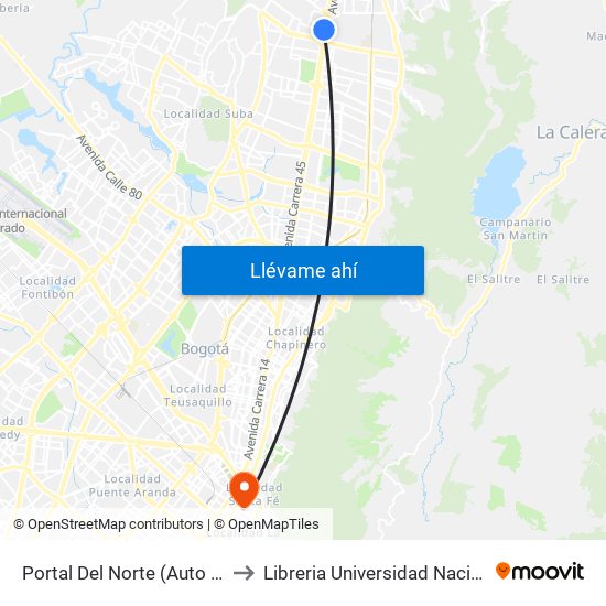 Portal Del Norte (Auto Norte - Cl 174a) to Libreria Universidad Nacional De Colombia map