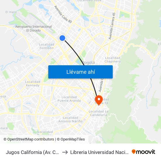 Jugos California (Av. C. De Cali - Ac 63) to Libreria Universidad Nacional De Colombia map