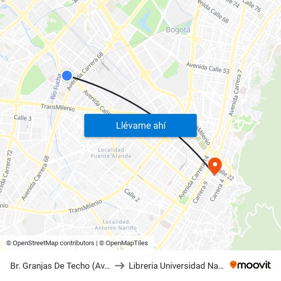 Br. Granjas De Techo (Av. Centenario - Kr 65) to Libreria Universidad Nacional De Colombia map