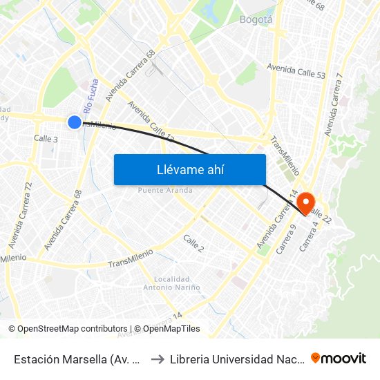 Estación Marsella (Av. Américas - Kr 69b) to Libreria Universidad Nacional De Colombia map