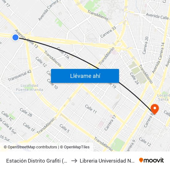 Estación Distrito Grafiti (Av. Américas - Kr 53a) to Libreria Universidad Nacional De Colombia map