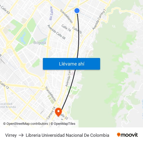 Virrey to Libreria Universidad Nacional De Colombia map