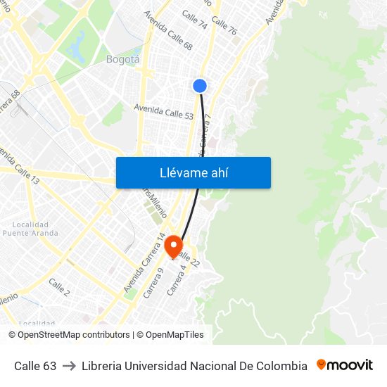 Calle 63 to Libreria Universidad Nacional De Colombia map