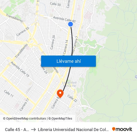 Calle 45 - Asw to Libreria Universidad Nacional De Colombia map